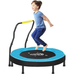 imageSONGMICS Trampoline for Kids 3ft Mini Trampoline with Handlebar Toddler Trampoline for Indoor and Outdoor Max Load 220 lbBlue