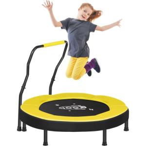 imageSONGMICS Trampoline for Kids 3ft Mini Trampoline with Handlebar Toddler Trampoline for Indoor and Outdoor Max Load 220 lbYellow