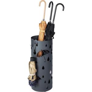 imageSONGMICS Umbrella Stand Metal Umbrella Holder for Entryway with Water Tray and 4 Hooks 77 x 77 x 193 Inches Round Silver Grey ULUC23SAnthracite Gray