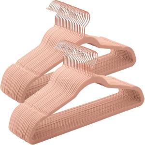 imageSONGMICS Velvet Hangers NonSlip Hanger Rose Gold Color Swivel Hook 50Pack Sandy Beige UCRF026K50Pink