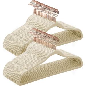 imageSONGMICS Velvet Hangers NonSlip Hanger Rose Gold Color Swivel Hook 50Pack Sandy Beige UCRF026K50Sandy Beige