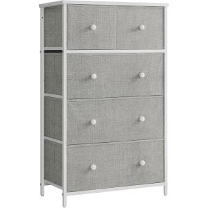 imageSONGMICS10 Drawers Wide Dresser 10 Drawers 10Drawer Dresser Storage Tower Metal Frame Wooden Top and Front Fabric Drawers 10 Drawers Brown and Black ULGS145B01Light Gray  White