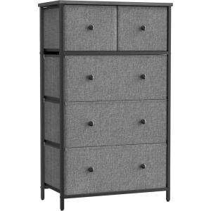 imageSONGMICS10 Drawers Wide Dresser 10 Drawers 10Drawer Dresser Storage Tower Metal Frame Wooden Top and Front Fabric Drawers 10 Drawers Brown and Black ULGS145B01Gray  Black With Wood Grain