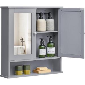 imageVASAGLE Bathroom Cabinet with Mirror Wall Cabinet with 2 Mirrored Doors Adjustable Shelf Open Compartment WallMounted 51 x 222 x 23 Inches Sage Green ULHC002C02Dove Gray