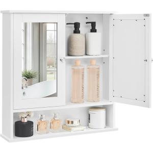 imageVASAGLE Bathroom Cabinet with Mirror Wall Cabinet with 2 Mirrored Doors Adjustable Shelf Open Compartment WallMounted 51 x 222 x 23 Inches Sage Green ULHC002C02White