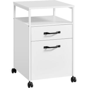 imageVASAGLE File Cabinet Mobile Filing Cabinet with Wheels 2 Lockable Drawers Open Shelf for A4 Letter Size Hanging File Folders Ink Black UOFC077B16Cloud White