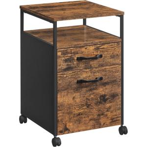 imageVASAGLE File Cabinet Mobile Filing Cabinet with Wheels 2 Lockable Drawers Open Shelf for A4 Letter Size Hanging File Folders Ink Black UOFC077B16Rustic Brown  Ink Black