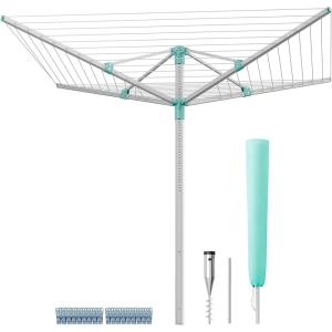imageSONGMICS Umbrella Drying Rack Retractable Outdoor Drying Rack Height Adjustable 197 ft Long Clothesline Holds 6 Laundry Loads for Garden with Ground Spike Cover Silver and Green ULLR302E01669D x 669W x 47672H
