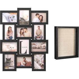 imageSONGMICS Collage Picture Frames for 12 Photos and Shadow Box Frame Bundle Glass Front black URPF26BK and URPF007B01
