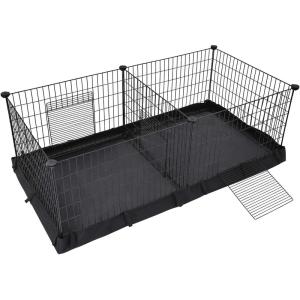 imageSONGMICS Guinea Pig Cages Metal Grid Small Animal Playpen with Waterproof Washable Liner 2 Separate Spaces for Rabbits Ferrets Bunnies Hedgehogs484 x 248 x 181 Inches Black ULPI07H