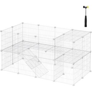 imageSONGMICS Pet Playpen Small Animal Playpen Rabbit Guinea Pig Cage Zip Ties Included Metal Wire ApartmentStyle TwoStory Pet Premium Villa for Bunnies Puppies Indoor Use Black ULPI02HWhite