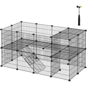 imageSONGMICS Pet Playpen Small Animal Playpen Rabbit Guinea Pig Cage Zip Ties Included Metal Wire ApartmentStyle TwoStory Pet Premium Villa for Bunnies Puppies Indoor Use Black ULPI02HBlack