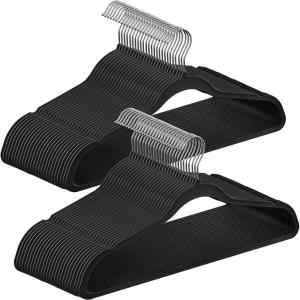 imageSONGMICS RubberCoated Plastic Hangers  50 Pack SpaceSaving Slim NonSlip Coat Hangers with 360 Degree Swivel Hooks and Shoulder Notches BlackBlack