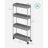 imageSONGMICS Slim Storage Cart 4Tier Rolling Cart Narrow Utility Cart on Wheels 6 Hooks 360 Swivel Wheels Lockable Steel Frame Bathroom Kitchen Office Dove Gray UKSC008G01Dove Gray
