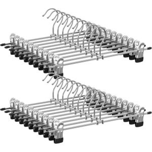 imageSONGMICS Pants Hangers Set of 3 5 Tiers NonSlip Skirt Hangers Space Saving Pants Organizers for Closet Silver and Black UCRI041BK20 Packs with Clips