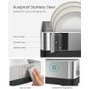 imageSONGMICS Large Dish Drying Rack Expandable Dish Dryer for Kitchen Counter Stainless Steel Dish Rack with Rotatable Spout Utensil Cup Glass Cutting Board Pan Holders Silver and Gray UKCS037G01Silver  Black
