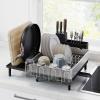 imageSONGMICS Large Dish Drying Rack Expandable Dish Dryer for Kitchen Counter Stainless Steel Dish Rack with Rotatable Spout Utensil Cup Glass Cutting Board Pan Holders Silver and Gray UKCS037G01Silver  Black
