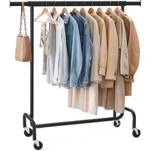 imageSONGMICS Clothes Rack with Wheels HeavyDuty Garment Rack with Extendable Rod 2866 lb Load Capacity 177 x 433591 x 641 Inches Black and Silver UHSR011E01Matte Black