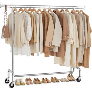 imageSONGMICS Clothes Rack with Wheels HeavyDuty Garment Rack with Extendable Rod 2866 lb Load Capacity 177 x 433591 x 641 Inches Black and Silver UHSR011E01Silver