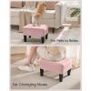 imageSONGMICS Foot Stool with Legs Small Footstool Ottoman LinenLook Fabric Seat with Thick Cushion for Living Room Bedroom Entryway 330 lb Weight Capacity Ink Black ULOM502B01Jelly Pink