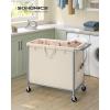 imageSONGMICS Laundry Basket with Wheels Rolling Laundry Hamper 475 Gallons 180 L Removable Liner Steel Frame with Handle 315 x 154 x 319 Inches Cream White URLS011W01White