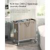 imageSONGMICS Laundry Basket with Wheels Rolling Laundry Hamper 475 Gallons 180 L Removable Liner Steel Frame with Handle 315 x 154 x 319 Inches Cream White URLS011W01Camel Brown