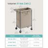 imageSONGMICS Laundry Basket with Wheels Rolling Laundry Hamper 475 Gallons 180 L Removable Liner Steel Frame with Handle 315 x 154 x 319 Inches Cream White URLS011W01Camel Brown