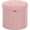imageSONGMICS Mazie Collection  Round Storage Ottoman Folding Footrest Stool with Removable Lid Easy Assembly Velvet Vanity Stool for Bedroom Living Room Entryway Jelly Pink ULSF608R01Jelly Pink