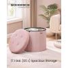 imageSONGMICS Mazie Collection  Round Storage Ottoman Folding Footrest Stool with Removable Lid Easy Assembly Velvet Vanity Stool for Bedroom Living Room Entryway Jelly Pink ULSF608R01Jelly Pink