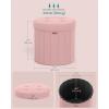 imageSONGMICS Mazie Collection  Round Storage Ottoman Folding Footrest Stool with Removable Lid Easy Assembly Velvet Vanity Stool for Bedroom Living Room Entryway Jelly Pink ULSF608R01Jelly Pink