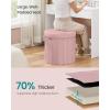 imageSONGMICS Mazie Collection  Round Storage Ottoman Folding Footrest Stool with Removable Lid Easy Assembly Velvet Vanity Stool for Bedroom Living Room Entryway Jelly Pink ULSF608R01Jelly Pink
