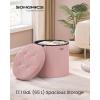 imageSONGMICS Mazie Collection  Round Storage Ottoman Folding Footrest Stool with Removable Lid Easy Assembly Velvet Vanity Stool for Bedroom Living Room Entryway Jelly Pink ULSF608R01Jelly Pink