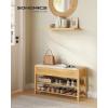 imageSONGMICS Storage Bench Bamboo Shoe Rack Entryway Furniture 394 Inches Wide Hidden Storage Compartments 2Tier Shoe Shelves for Entryway Living Room Bedroom Dorm Ink Black ULSB059B01Natural Beige