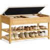 imageSONGMICS Storage Bench Bamboo Shoe Rack Entryway Furniture 394 Inches Wide Hidden Storage Compartments 2Tier Shoe Shelves for Entryway Living Room Bedroom Dorm Ink Black ULSB059B01Natural Beige