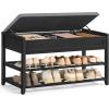 imageSONGMICS Storage Bench Bamboo Shoe Rack Entryway Furniture 394 Inches Wide Hidden Storage Compartments 2Tier Shoe Shelves for Entryway Living Room Bedroom Dorm Ink Black ULSB059B01Ink Black