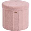 imageSONGMICS Mazie Collection  Round Storage Ottoman Folding Footrest Stool with Removable Lid Easy Assembly Velvet Vanity Stool for Bedroom Living Room Entryway Jelly Pink ULSF608R01Jelly Pink