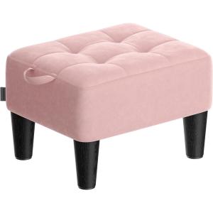 imageSONGMICS Foot Stool with Legs Small Footstool Ottoman LinenLook Fabric Seat with Thick Cushion for Living Room Bedroom Entryway 330 lb Weight Capacity Ink Black ULOM502B01Jelly Pink