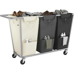 imageSONGMICS Laundry Basket with Wheels 343 Gallons 130 L Rolling Laundry Hamper with Removable Bag HeavyDuty Steel Frame Ink Black URLS008B01Cream White  Dark Gray  Ink Black