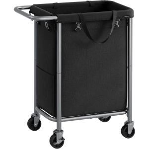 imageSONGMICS Laundry Basket with Wheels Rolling Laundry Hamper 475 Gallons 180 L Removable Liner Steel Frame with Handle 315 x 154 x 319 Inches Cream White URLS011W01Ink Black