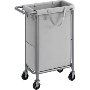 imageSONGMICS Laundry Basket with Wheels Rolling Laundry Hamper 475 Gallons 180 L Removable Liner Steel Frame with Handle 315 x 154 x 319 Inches Cream White URLS011W01Dove Grey