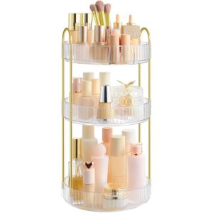 imageSONGMICS Makeup Organizer 3Tier Round Rotating Skincare Organizer Countertop Customizable Toiletries Vanity Organizer Lazy Susan Christmas Gift Cloud White UJKA011W01Transparent