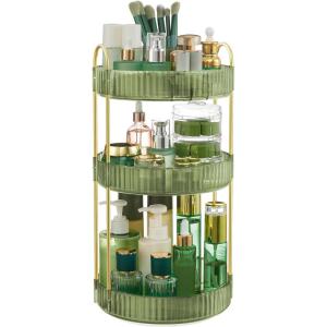 imageSONGMICS Makeup Organizer 3Tier Round Rotating Skincare Organizer Countertop Customizable Toiletries Vanity Organizer Lazy Susan Christmas Gift Cloud White UJKA011W01Pale Green