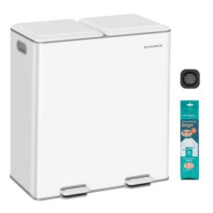 imageSONGMICS Trash Can 2 x 8 Gallon 2 x 30 L Double Garbage Can with SoftClose Lids Removable Inner Buckets Pedals Stainless Steel for Waste and Recycling Ink Black ULTB743B01Cloud White