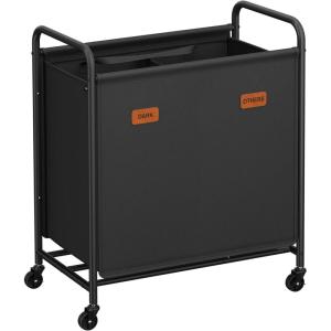 imageSONGMICS 3Section Laundry Sorter Laundry Hamper with Wheels Rolling Clothes Hamper Cart with Large Capacity and Removable Bags for Laundry Room Bedroom Bathroom Ink Black URLS330B01Ink Black