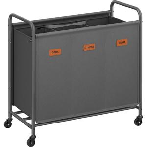 imageSONGMICS 3Section Laundry Sorter Laundry Hamper with Wheels Rolling Clothes Hamper Cart with Large Capacity and Removable Bags for Laundry Room Bedroom Bathroom Ink Black URLS330B01Slate Gray