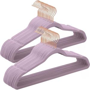 imageSONGMICS Velvet Hangers  50 Pack NonSlip Hangers with Rose Gold Swivel Hooks Slim SpaceSaving HeavyDuty Light Purple UCRF026P50Light Purple