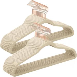 imageSONGMICS Velvet Hangers  50 Pack NonSlip Hangers with Rose Gold Swivel Hooks Slim SpaceSaving HeavyDuty Light Purple UCRF026P50Sandy Beige