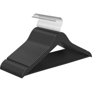 imageSONGMICS Wooden Hangers Pack of 30 Coat Hangers Pants Bar 360 Swivel Hooks Solid Birch Wood Space Saving for Jackets Shirts Coats Natural Beige UCRW030K01Ink Black