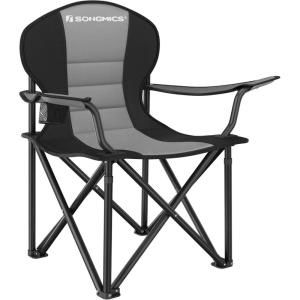 imageSONGMICS Folding Camping Chair with Comfortable Sponge Seat Cup Holder Heavy Duty Structure Max Load Capacity 551 lb Outdoor Picnic Chair Red and Black UGCB06BKGray  Black