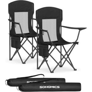 imageSONGMICS Folding Camping Chair with Comfortable Sponge Seat Cup Holder Heavy Duty Structure Max Load Capacity 551 lb Outdoor Picnic Chair Red and Black UGCB06BKInk Black